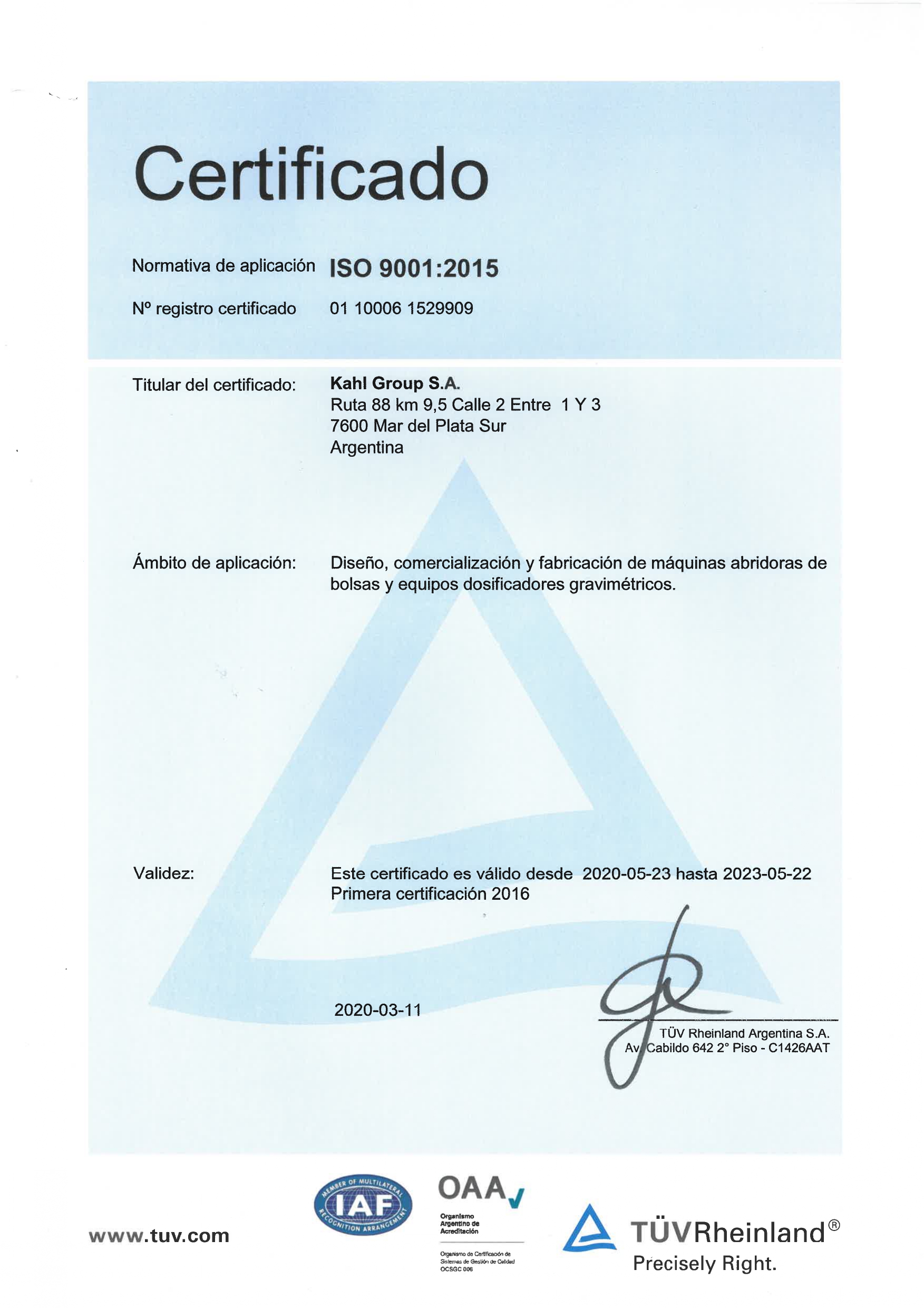 Certificaciones KAHL Group normas ISO 9001