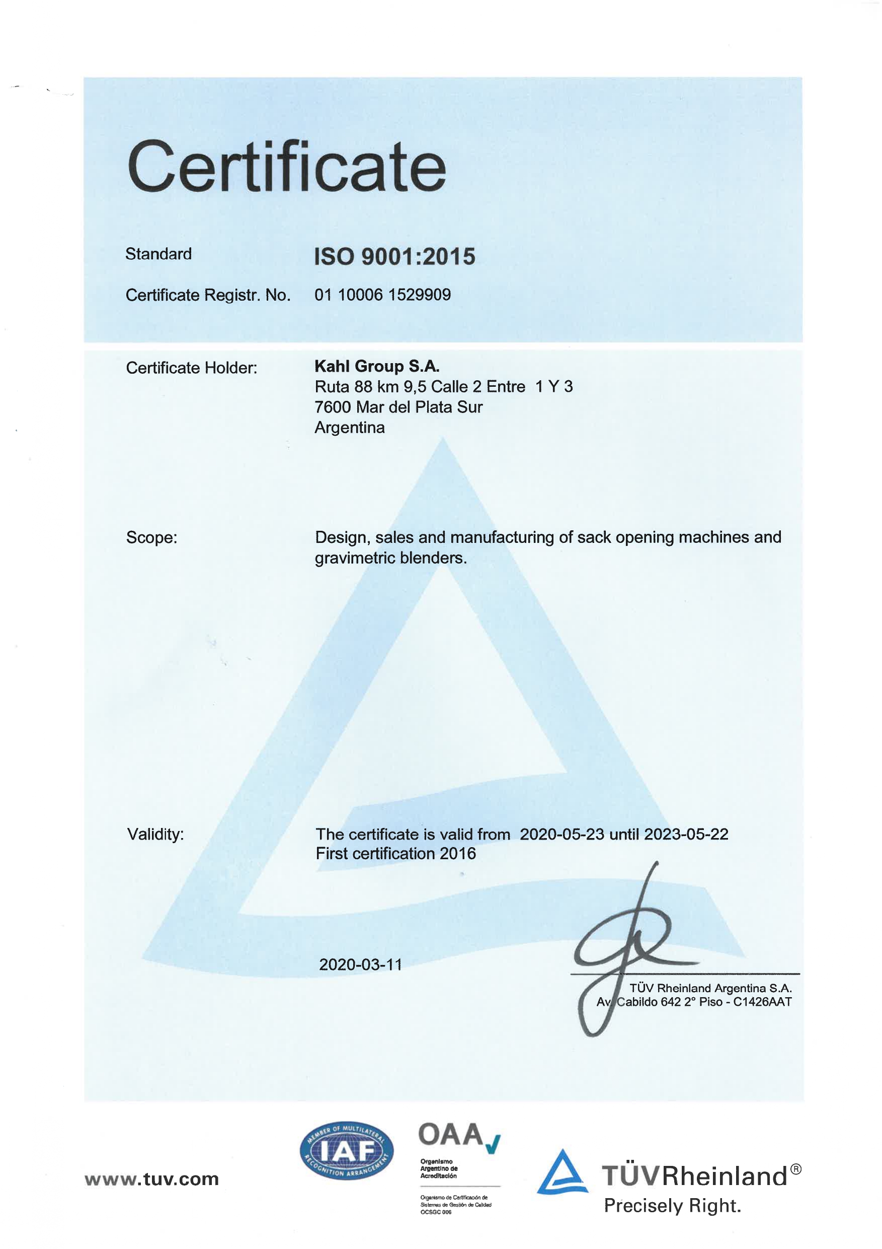 Certificaciones KAHL Group normas ISO 9001